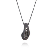 Todd Reed necklace in Sterling silver with patina, silver brilliant cut diamonds (~.54ct), and 18k yellow gold clasp